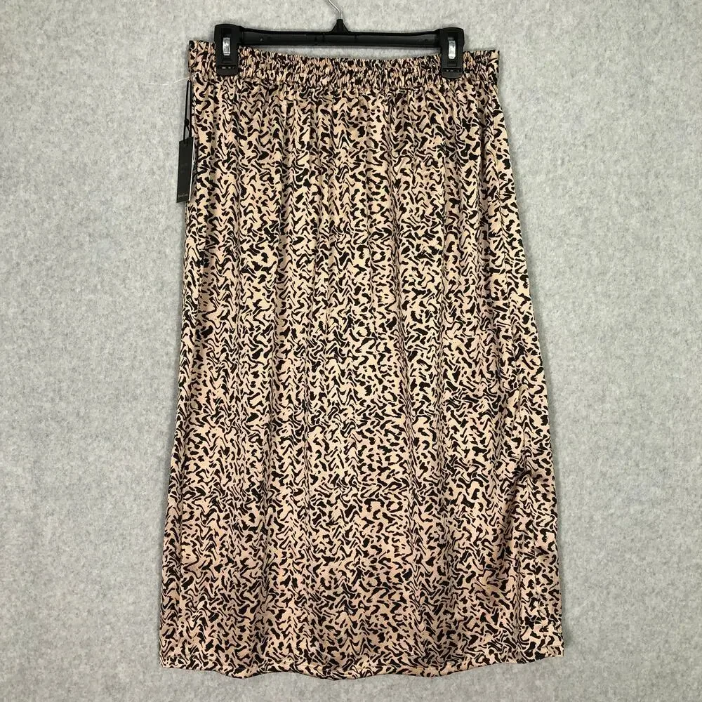 Japna‎ Skirt Womens Large Tan Black Satin Wrap Tie Midi Neutral Twee Preppy Glam